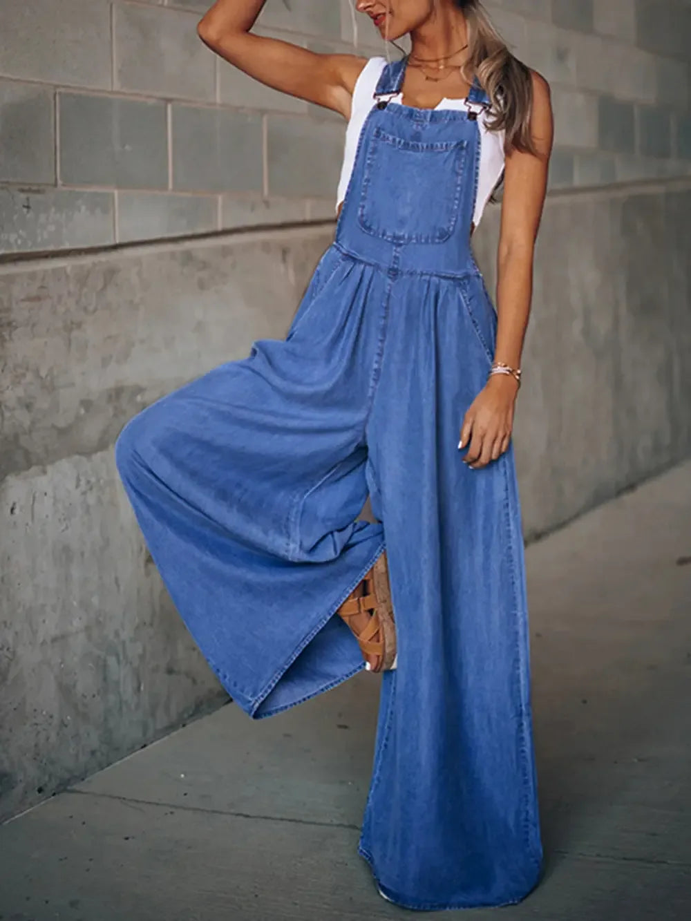 Wide Leg Denim Overalls - Makw Official Site