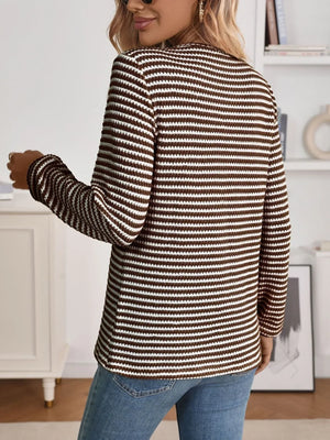 Striped Button Detail Long Sleeve Top - Makw Official Site