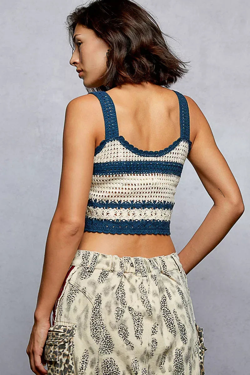 POL Floral Embroidered Cropped Crochet Cami with Scalloped Hem - Makw Official Site