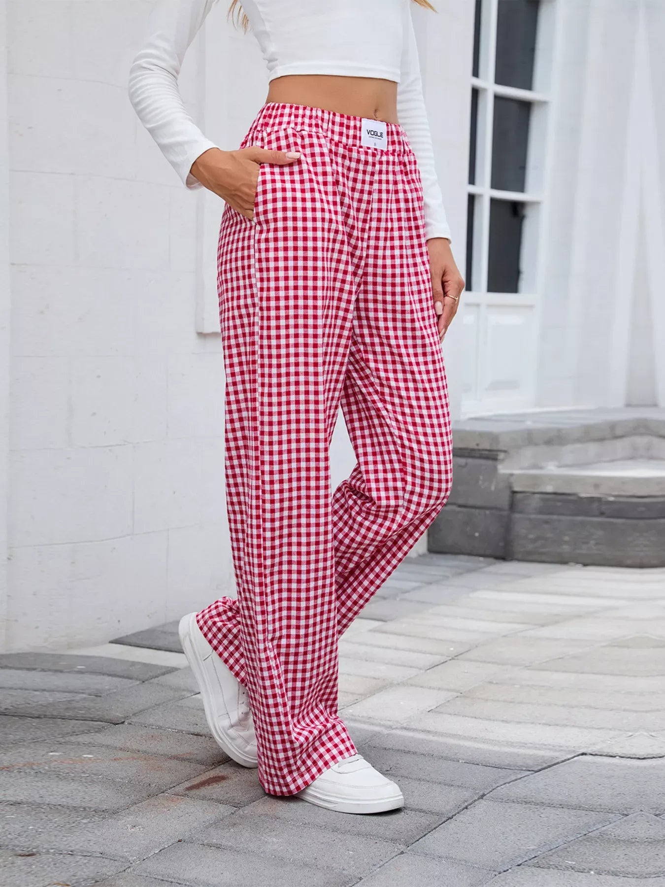 Plaid Wide Leg Casual Pants - Makw Official Site
