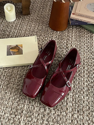 Crisscross Buckle Square Toe Mary Jane Loafers - Makw Official Site
