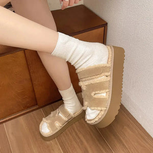 Fluffy Platform Velcro Slippers - Makw Official Site