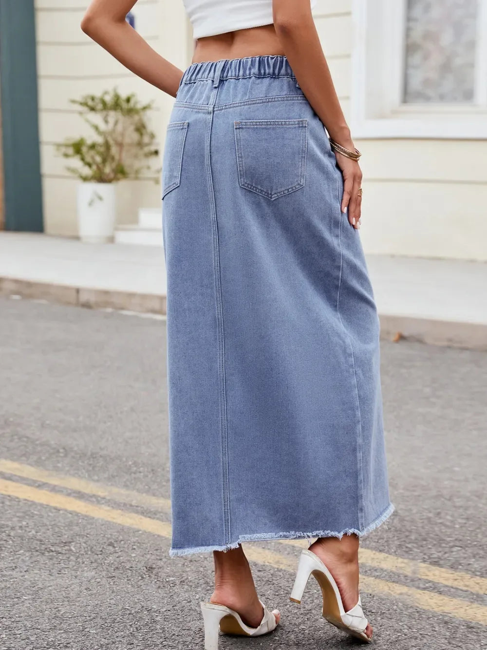 Slit Asymmetrical Waist Denim Skirt - Makw Official Site