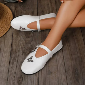 Butterfly Embellished Mary Jane Loafers - Makw Official Site