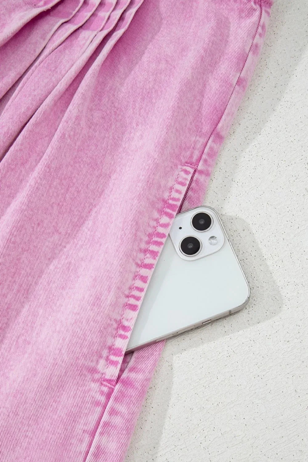 Mineral Wash Pleated Bust V Neck Sleeveless Denim Romper - Makw Official Site