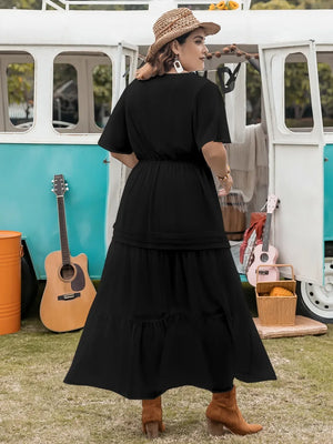 Plus Size Tie Neck Flutter Sleeve Dress - Makw Official Site