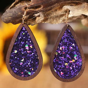 Sequin Wood Teardrop Earrings - Makw Official Site