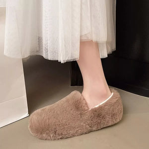 Fluffy Round Toe Slip-Ons - Makw Official Site