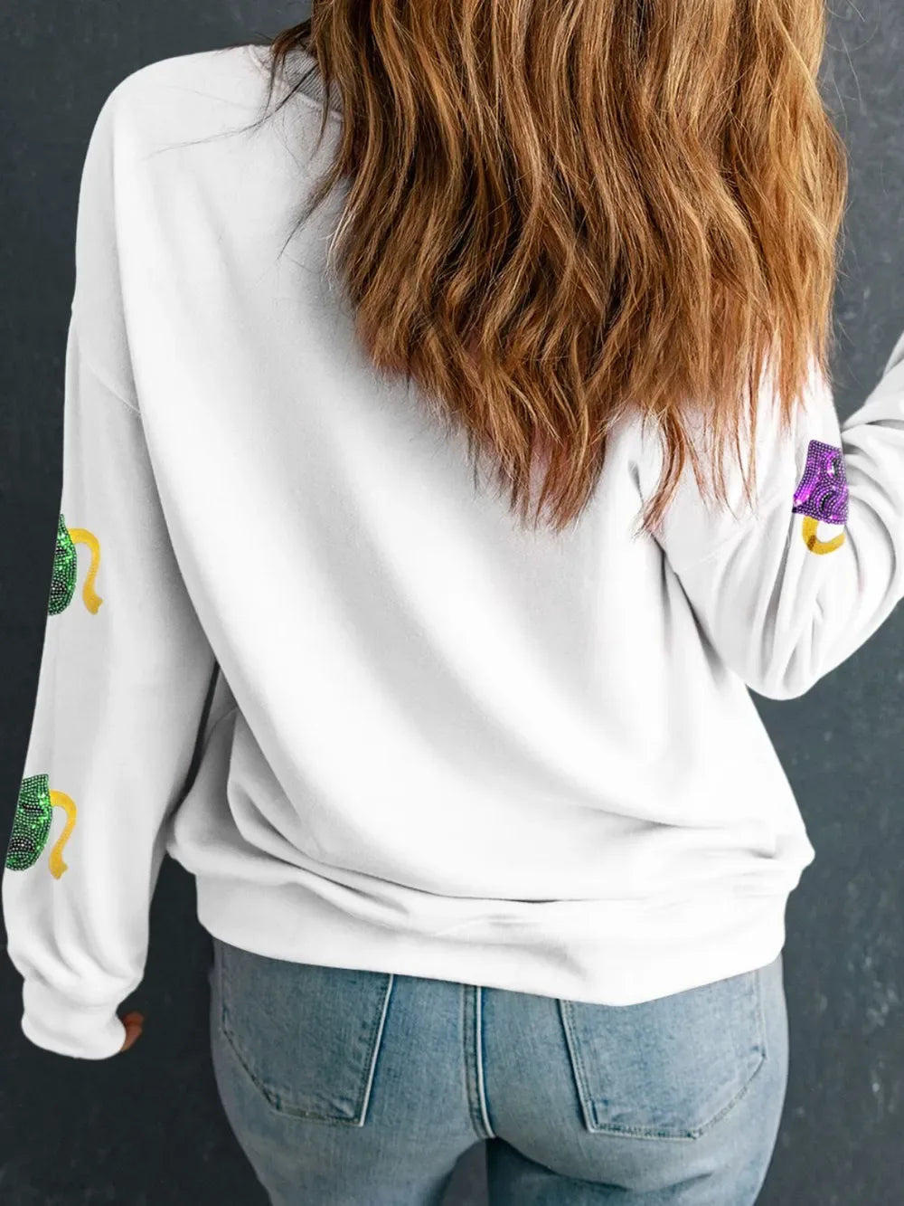 Sequin Round Neck Long Sleeve Sweatshirt - Makw Official Site
