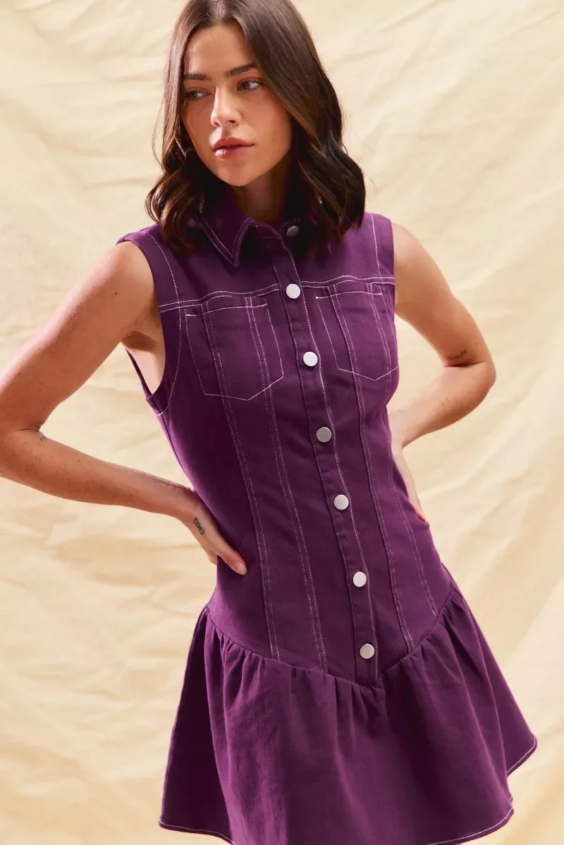 SO ME Button Down Sleeveless Collared Game Day Mini Dress - Makw Official Site