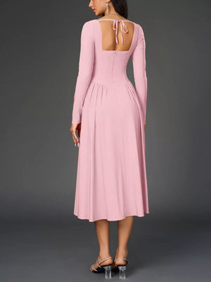 Sweetheart Neckline Long Sleeve A-Line Midi Dress - Makw Official Site