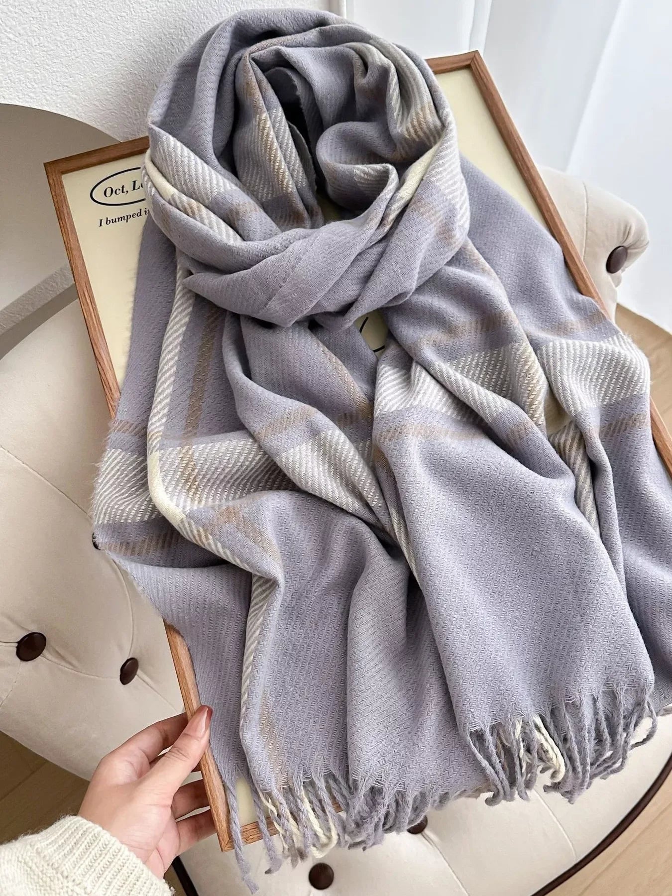 Classic Plaid Pattern Tassel Winter Scarf - Makw Official Site