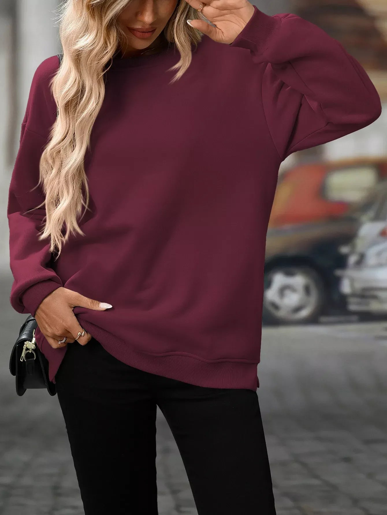 Casual Solid Color Long Sleeve Sweatshirt - Makw Official Site