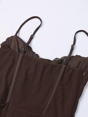 Lace Trim Sweetheart Neck Maxi Dress - Makw Official Site