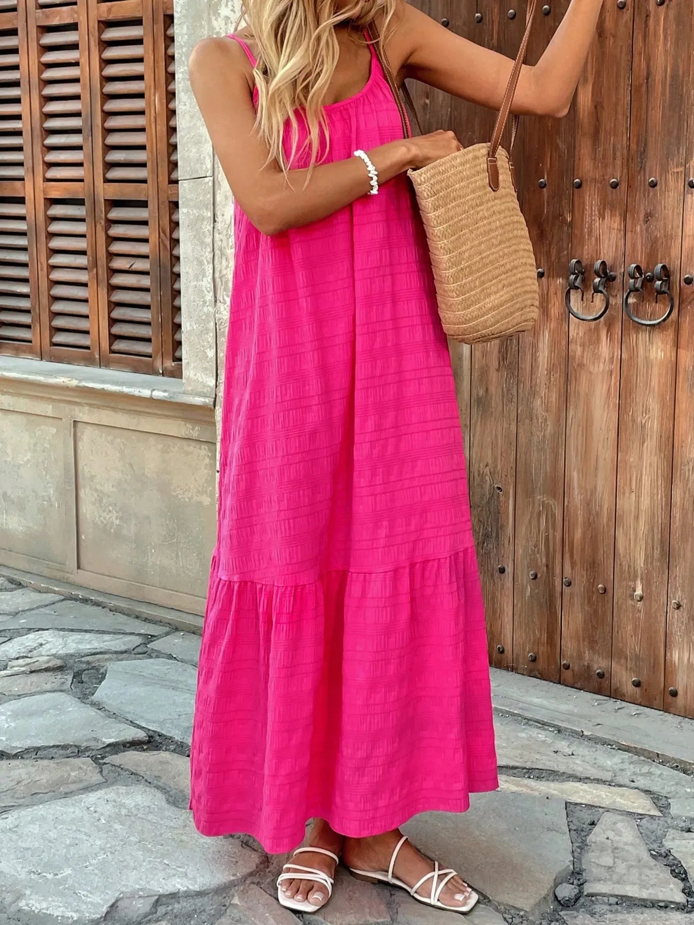 Scoop Neck Tiered Maxi Cami Dress - Makw Official Site