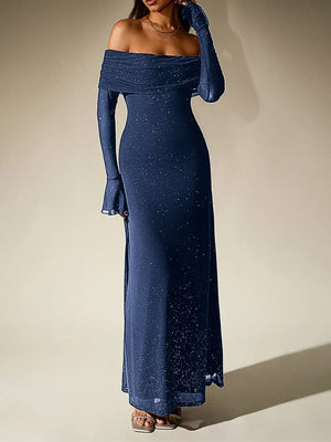 Glitter Off-Shoulder Maxi Dress - Makw Official Site