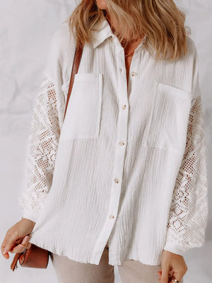 Lace Sleeve Button Down Shirt - Makw Official Site