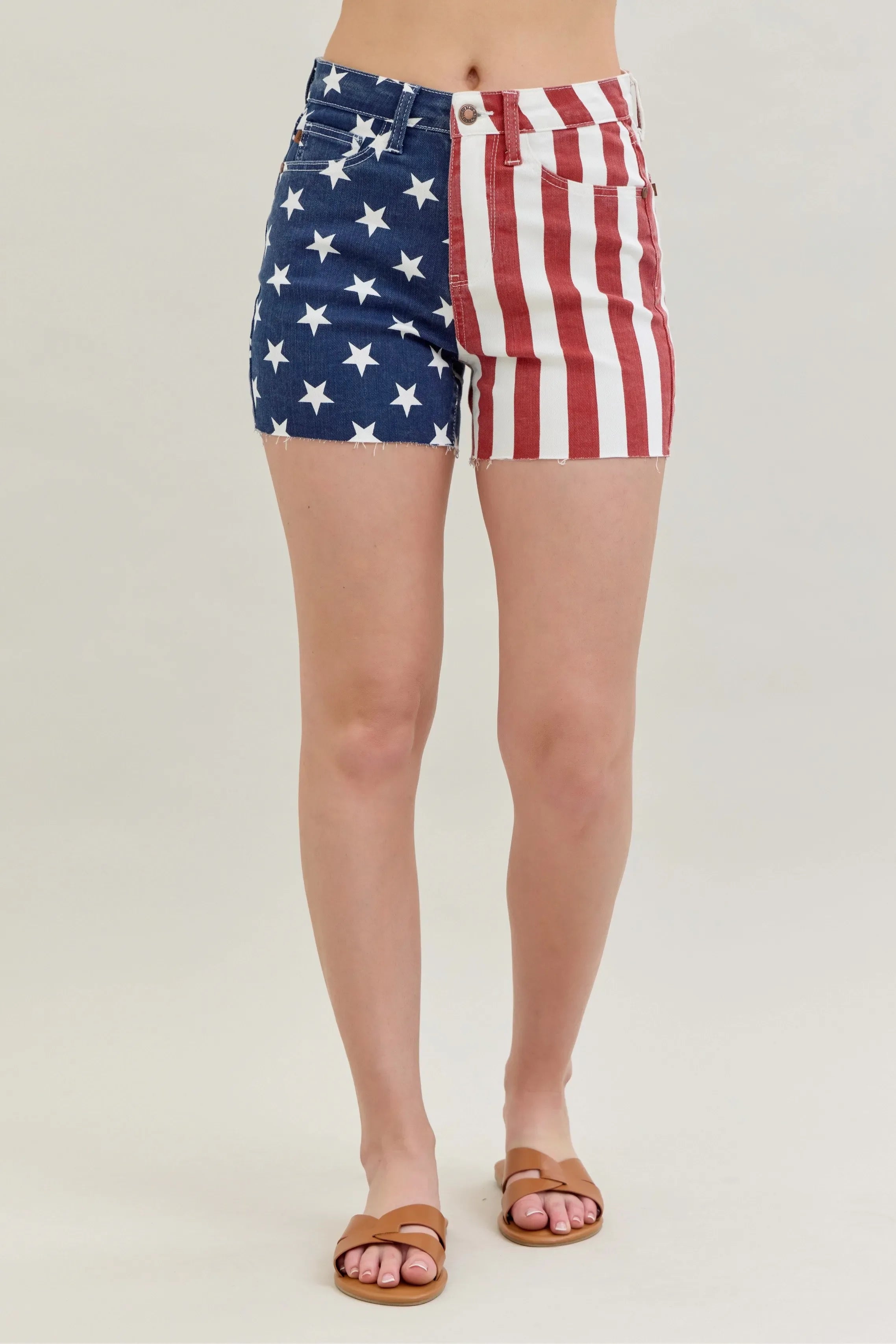 Judy Blue Full Size High Waist Americana Flag Fray Hem Shorts Plus Size - Makw Official Site