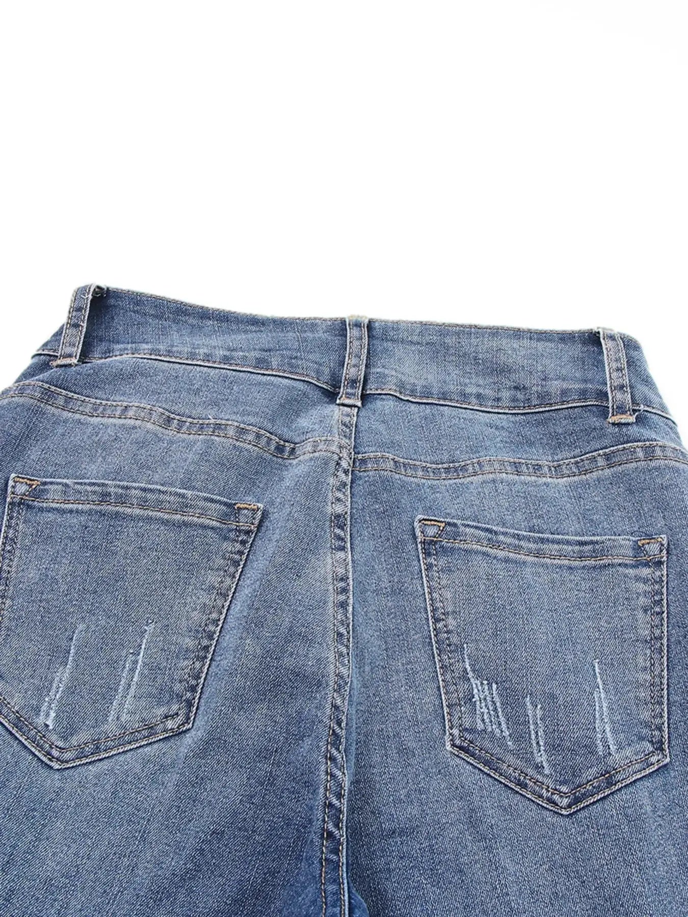 High Waist Distressed Straight Leg Jeans - Makw Official Site