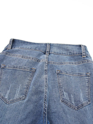 High Waist Distressed Straight Leg Jeans - Makw Official Site