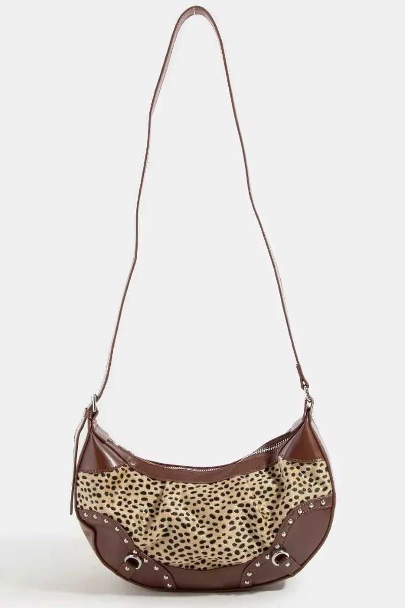 Fame Spotted Leopard Print Half Moon Shoulder Bag - Makw Official Site