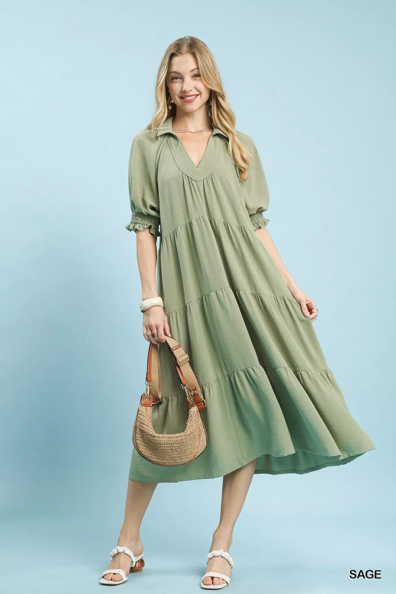 Umgee Solid Tiered Midi Dress - Makw Official Site