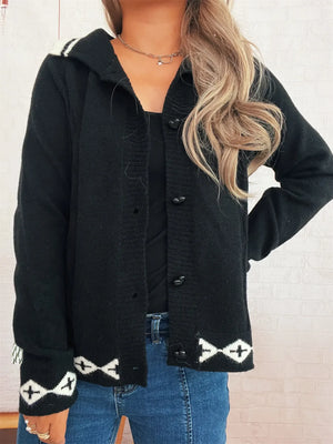 Heart Button Long Sleeve Cardigan - Makw Official Site