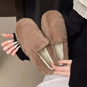 Fluffy Round Toe Slip-Ons - Makw Official Site