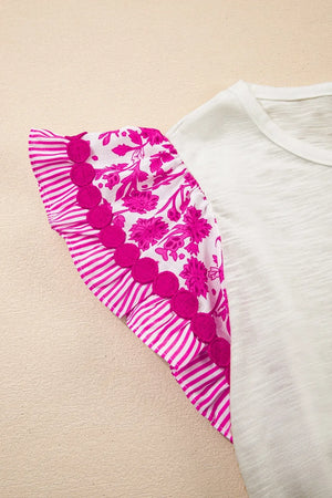 Ruffled Round Neck Cap Sleeve Blouse - Makw Official Site