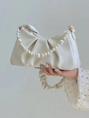 Pearl Embellished Ruched Shoulder Bag - Makw Official Site