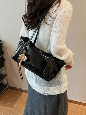 Solid Color Leather Shoulder Bag - Makw Official Site