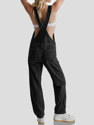 Square Neck Wide Strap Denim Overalls - Makw Official Site