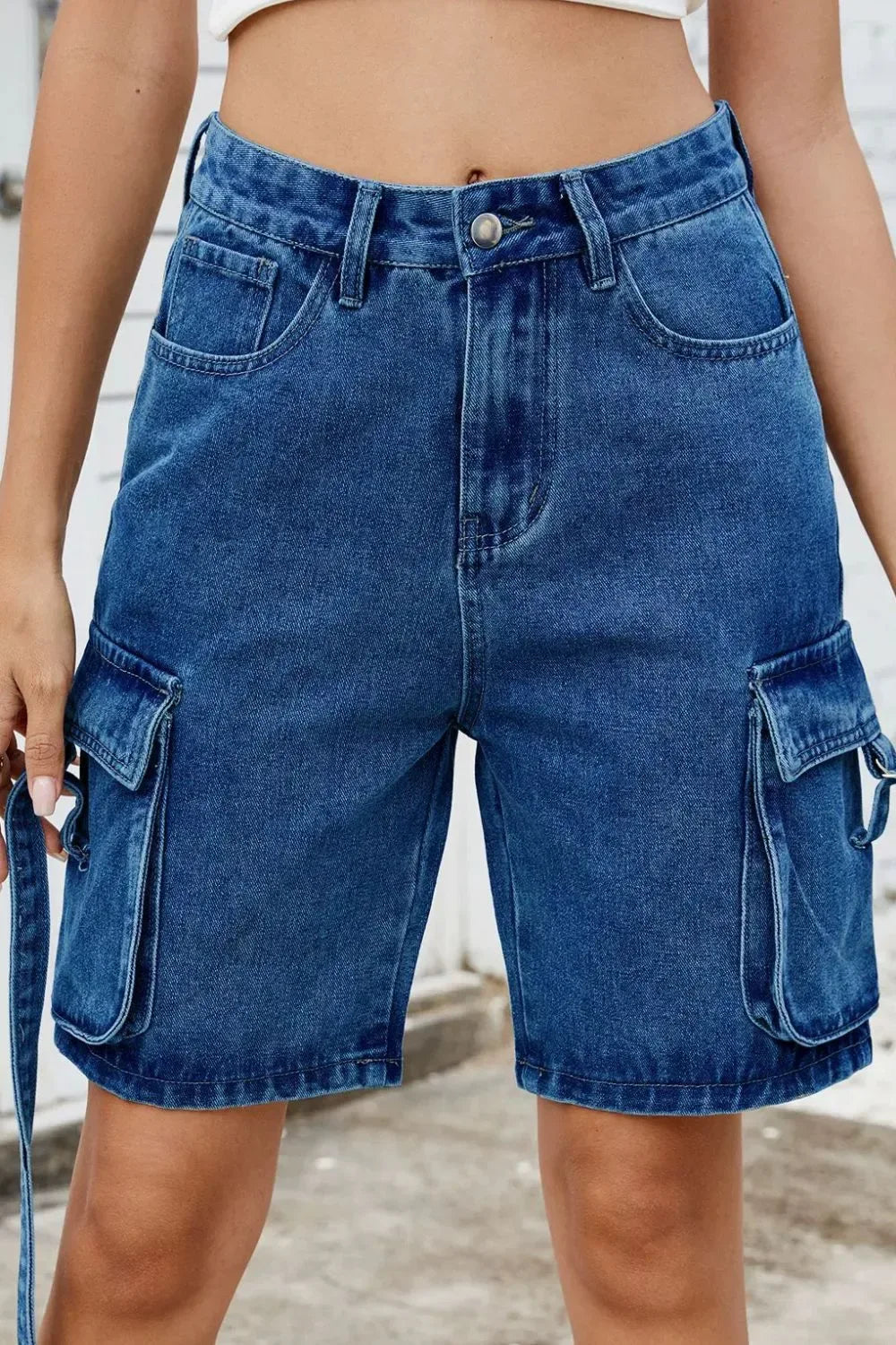 Washed Cargo Denim Shorts - Makw Official Site