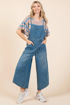 Mittoshop Denim Tie Back Sleeveless Wide Leg Overalls - Makw Official Site