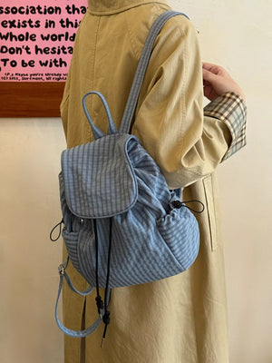 Plaid Drawstring Closure Backpack Bag - Makw Official Site