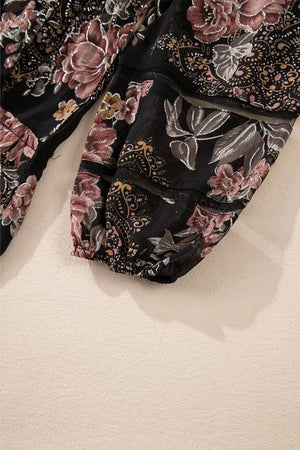 Floral Print Tie Neck Mini Dress - Makw Official Site