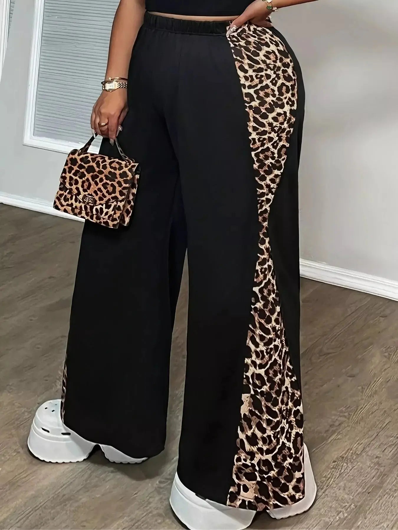 Plus Size Leopard Print Wide Leg Pants - Makw Official Site