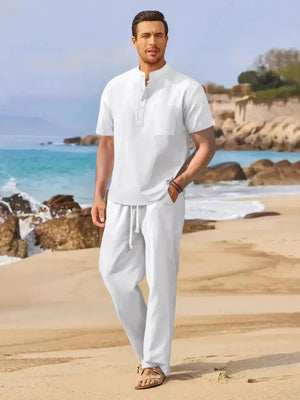 Men's Full Size Half Button Top and Drawstring Pants Set Plus Size - Makw Official Site