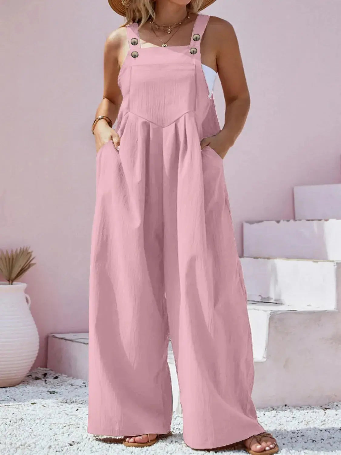 Plus Size Square Neck Wide Leg Overalls - Makw Official Site