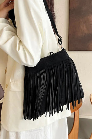 Suede Fringe Shoulder Bag - Makw Official Site