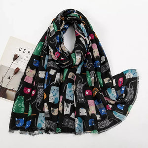 Cat Print Lightweight Scarf - Makw Official Site