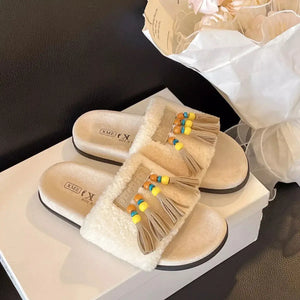 Tassel Open Toe Slippers - Makw Official Site