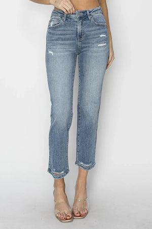 RISEN Full Size High Waist Distressed Cropped Jeans - Makw Official Site