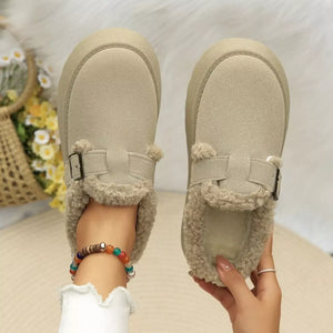 Round Toe Platform Fleece-Lined Slip-Ons - Makw Official Site