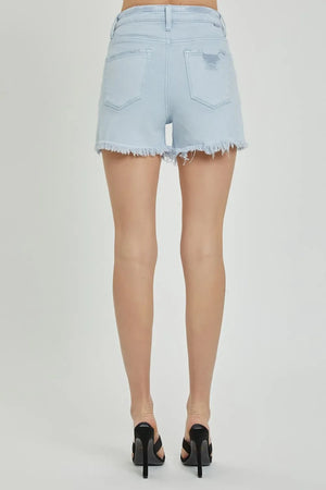 RISEN Full Size High Rise Distressed Detail Denim Shorts - Makw Official Site