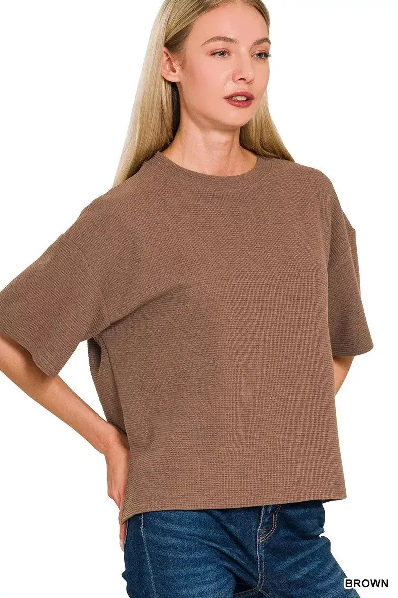 Zenana Full Size Double Knit Side Slits Hi Low Short Sleeve Top Plus Size - Makw Official Site
