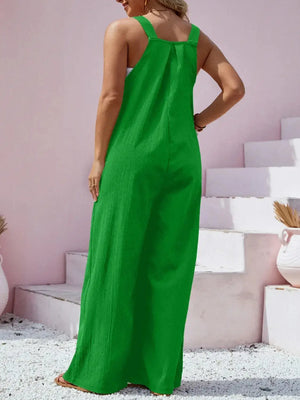 Plus Size Square Neck Wide Leg Overalls - Makw Official Site