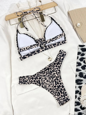 Leopard Cutout Halter Neck Bikini Set - Makw Official Site