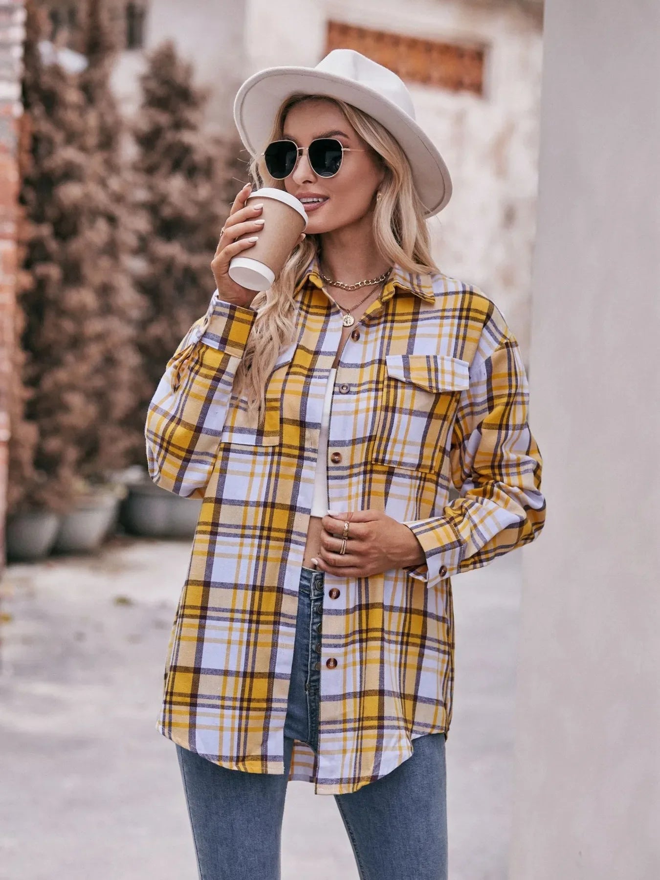 Plaid Button-Down Long Sleeve Shirt - Makw Official Site