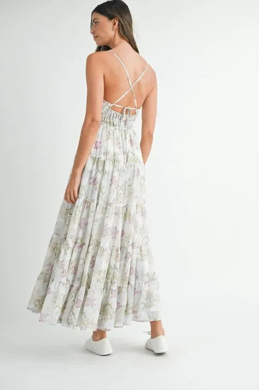 MABLE Floral Print Tiered Cami Maxi Dress - Makw Official Site